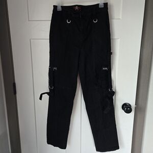 Goth Cargo pants silver tone chain loops mesh pockets size 13